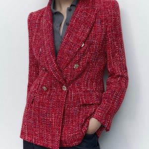 Zara Double Breasted Textured Weave Jacket